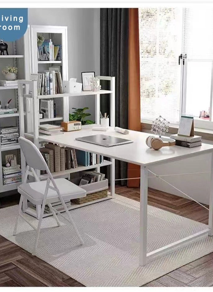 CityRiya-Long - Computer Desk 120cm Home Office Computer Desk Writing Study Desk Gaming Desk Simple Laptop Table Large Corner Table with Bookshelf & Storage Sheves - Image 1