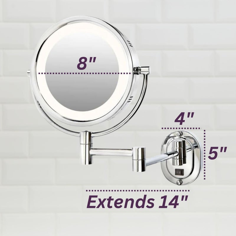 JERDON Wall-Mounted Makeup Mirror with 5X Magnification - Chrome Makeup Mirror with LED Lights - Direct Wire - Model HL65CD - Image 3