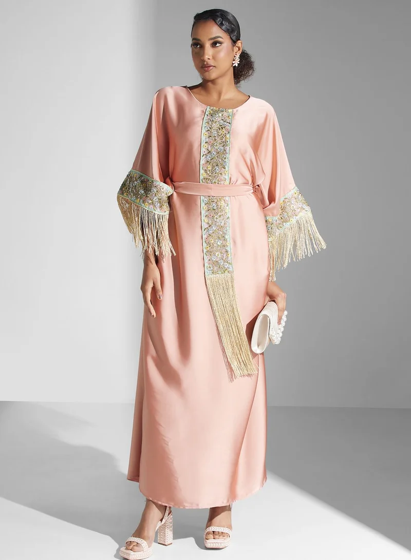 Yaser albik Fringe Embroidered Jalabiya