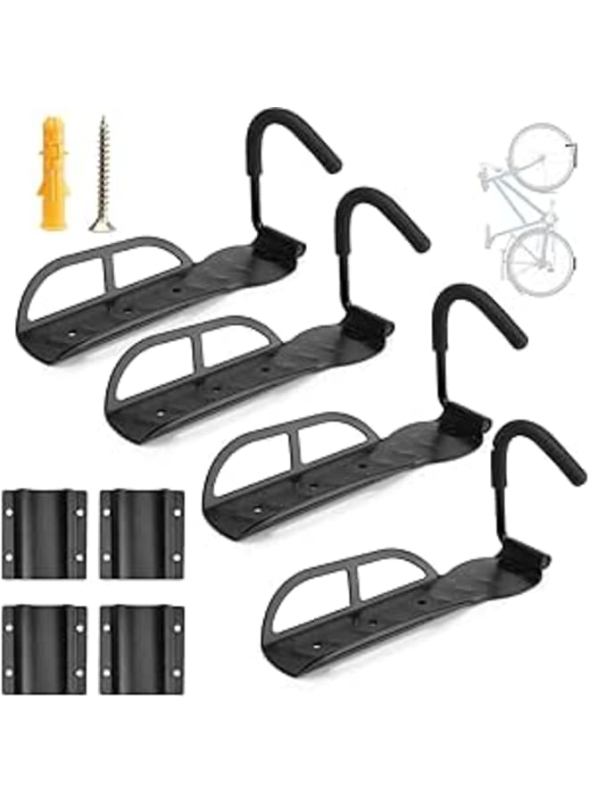 Vousile Bicycle Holder Wall Mount, Pack of 4 Bicycle Garage Hooks with Tyre Spacer Hooks for Storage, Bicycle Holder for Mountain Bike