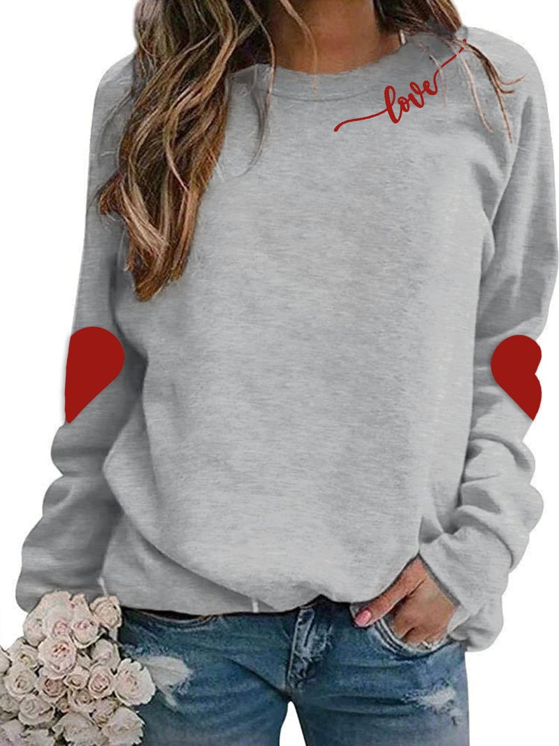 BEIDEFY Valentine Sweatshirt for Womens Heart Love Valentines Long Sleeve Shirts Casual Round Neck Pullover Top Light Gray - Image 1