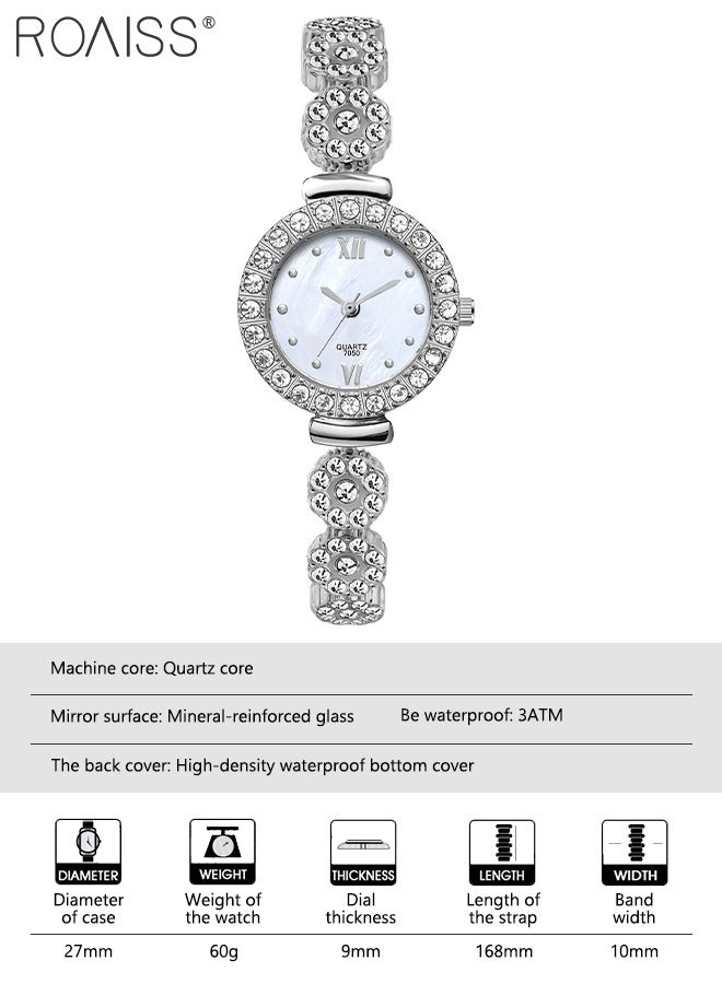 roaiss 2PCS Alloy Strap Bracelet Watch Set for Women Analog Display Round Dial Quartz Watch with Heart Bracelet Decorated with Rhinestones Elegant Watch Set as Gift for Ladies  - Image 4