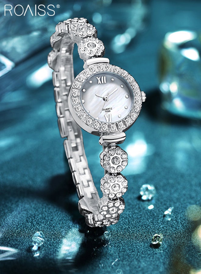 roaiss 2PCS Alloy Strap Bracelet Watch Set for Women Analog Display Round Dial Quartz Watch with Heart Bracelet Decorated with Rhinestones Elegant Watch Set as Gift for Ladies  - Image 3