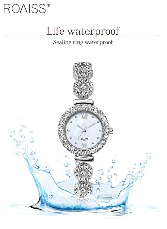 roaiss 2PCS Alloy Strap Bracelet Watch Set for Women Analog Display Round Dial Quartz Watch with Heart Bracelet Decorated with Rhinestones Elegant Watch Set as Gift for Ladies  - Image 5