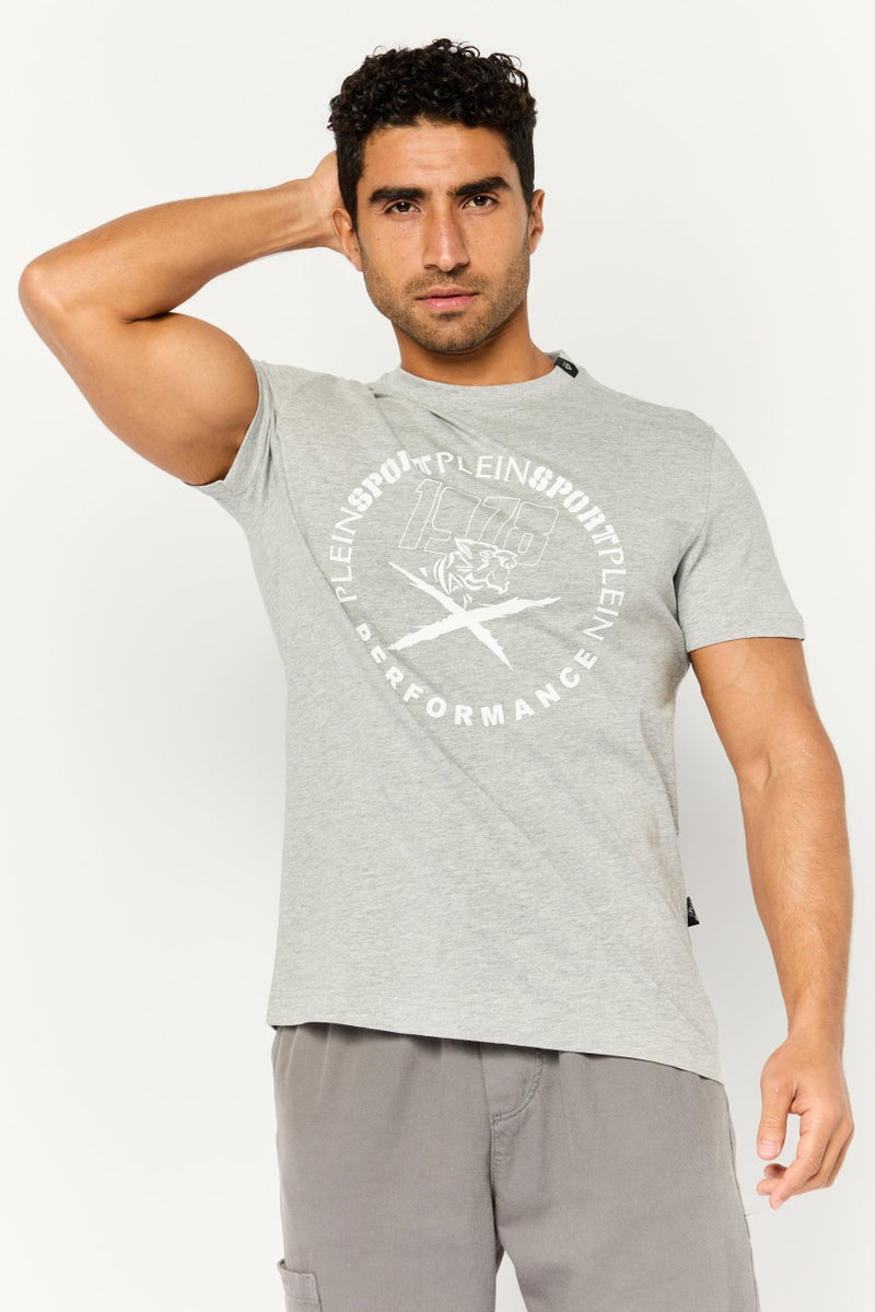 PHILIPP PLEIN Plein Sport Men Sportswear Fit Short Sleeves Outdoor T-Shirt, Grey Heather - Image 1