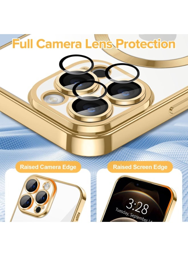 Electroplated Case For IPhone 12 Pro Max Camera Lens Full Protection Compatible with MagSafe Wireless Charging, Shockproof Soft TPU Phone Magnetic Cover (Gold) - Image 4