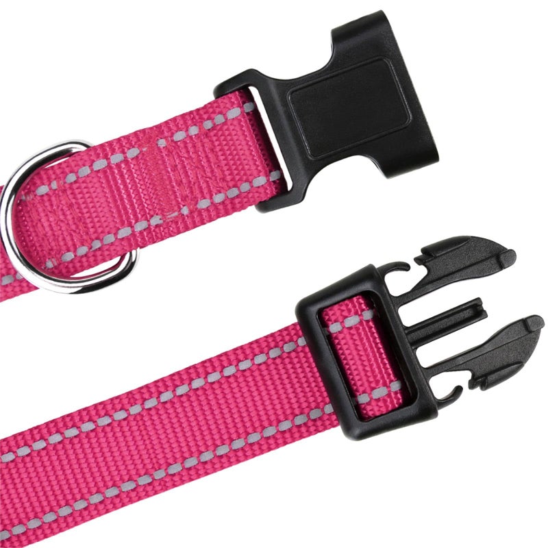 TagME Reflective Nylon Dog Collars, Adjustable Classic Pet Collar with Quick Release Buckle for Puppy, Hot Pink, 3/8" Width - Image 4
