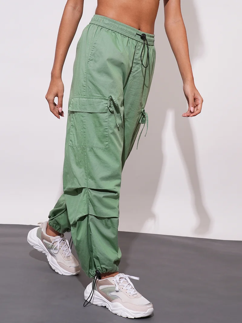 globus Women Loose Fit Mid-Rise Flat Front Cargo Trousers