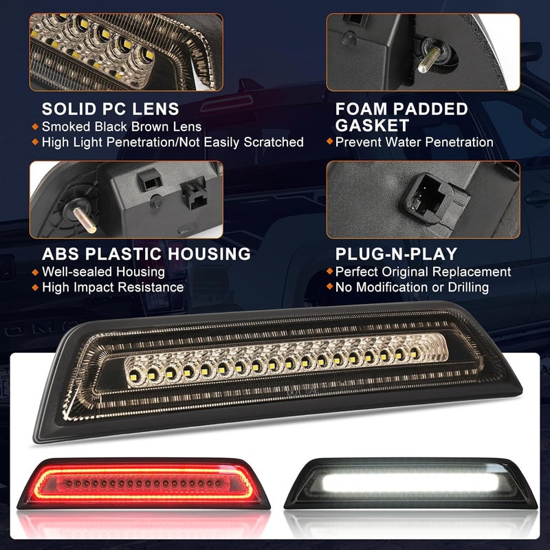 BORDAN LED Third 3rd Brake Light Fit for 2016 2017 2018 2019 2022 2021 2022 2023 Tacoma Limited SR SR5 TRD Off-Road Pro Sport, Rear Cab Cargo Lamp Red High Mount Brake Light Smoky Lens (For Double Cab only) - Image 3