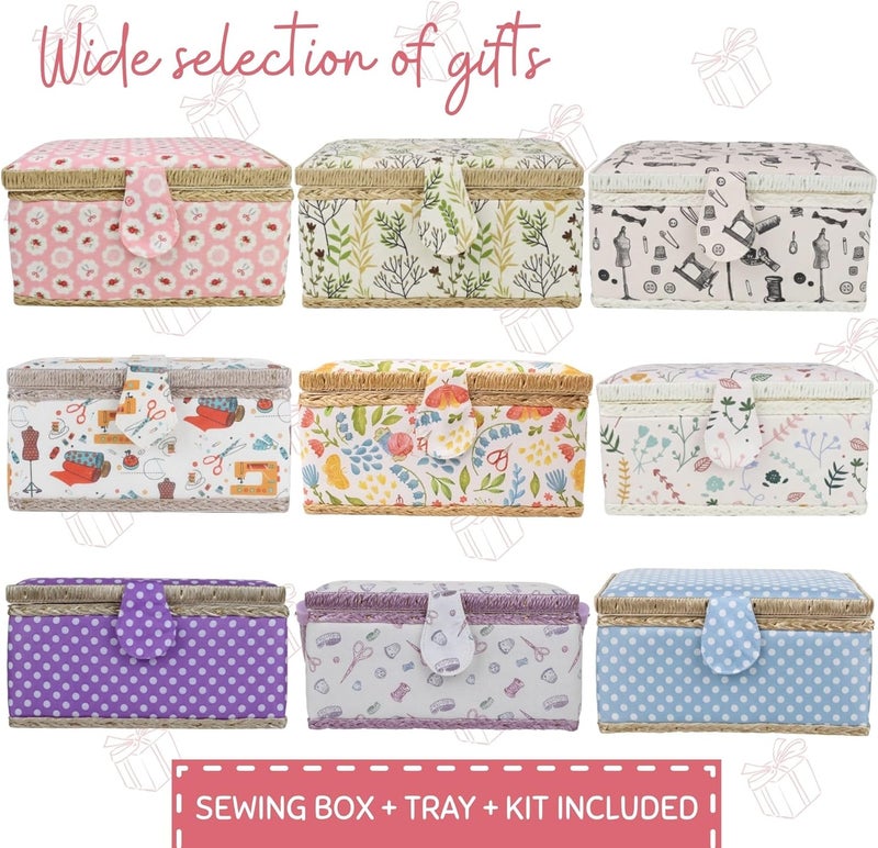 COMFECTO Sewing Basket with Accessories, Large Sew Storage Organizer with Complete Tools, Wooden Sew Box with Removable Tray Tomato Pincushion for Mending, Pink Rose - Image 2