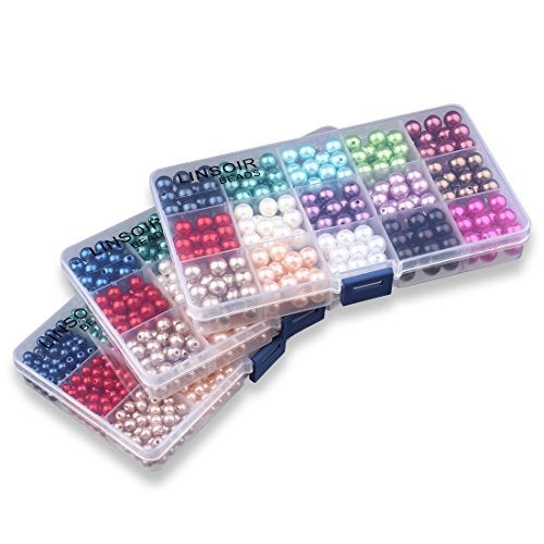 Linsoir Beads 1500 Pcs Tiny Satin Luster Faux Pearl Beads Pearl Jewelry for Women Girl Value Pack 15 Color Assorted 6mm Round Pearls - Image 4