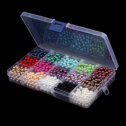Linsoir Beads 1500 Pcs Tiny Satin Luster Faux Pearl Beads Pearl Jewelry for Women Girl Value Pack 15 Color Assorted 6mm Round Pearls - Image 5