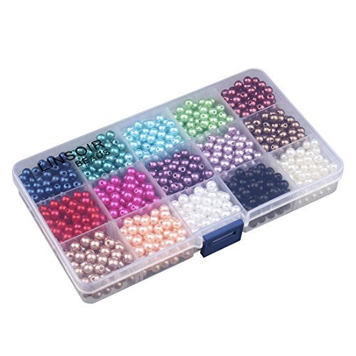 Linsoir Beads 1500 Pcs Tiny Satin Luster Faux Pearl Beads Pearl Jewelry for Women Girl Value Pack 15 Color Assorted 6mm Round Pearls - Image 2