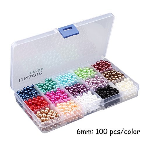 Linsoir Beads 1500 Pcs Tiny Satin Luster Faux Pearl Beads Pearl Jewelry for Women Girl Value Pack 15 Color Assorted 6mm Round Pearls - Image 3