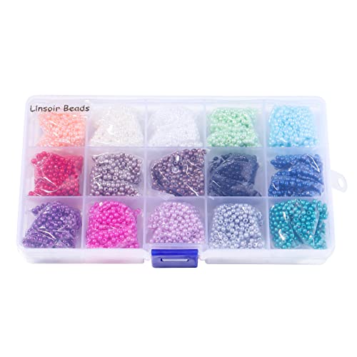 Linsoir Beads 1500 Pcs Tiny Satin Luster Faux Pearl Beads Pearl Jewelry for Women Girl Value Pack 15 Color Assorted 6mm Round Pearls - Image 1