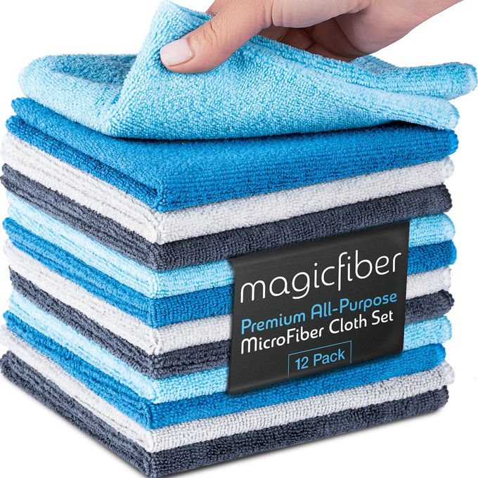 MagicFiber Microfiber Cleaning Cloth - 12 Pack, Large 13" x13 Highly Absorbent Streak-Free Micro Fiber Cleaning Rags Towels for House, Car, Windows, Housekeeping, Household Dusting, Kitchen