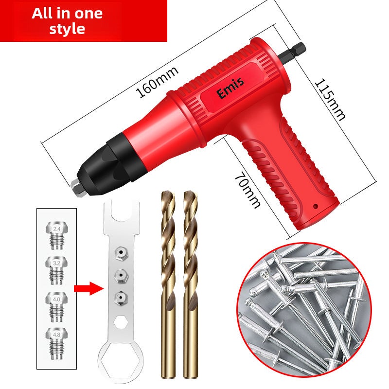 Electric rivet gun conversion head nail gun grab rivet machine rivet gun pneumatic core pulling liuding gun nut nail gun(One-piece plastic shell 200 rivet 2 twist) - Image 1