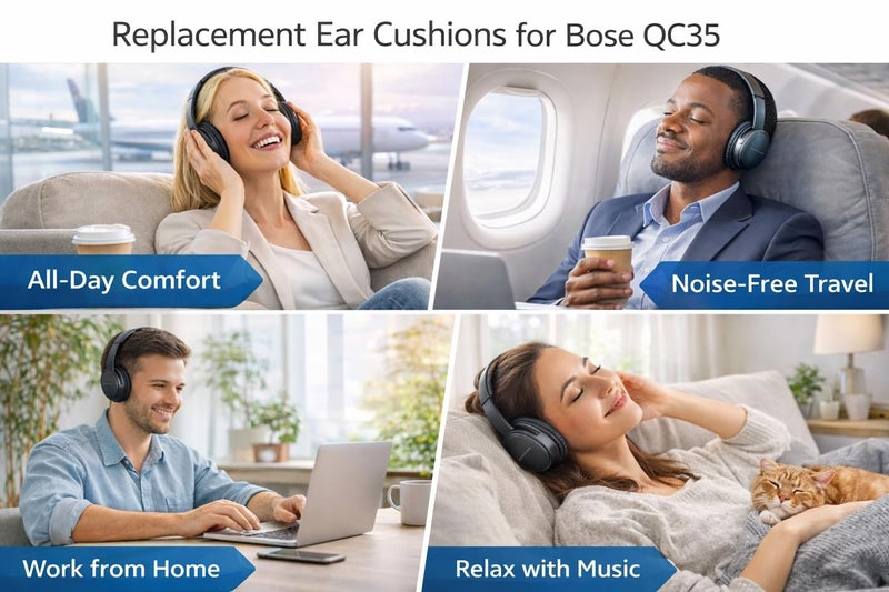 DanYee Premium Bose Headphones Replacement Ear Pads for QC2, QC15, QC25, QC35 I & II â€“ Soft Protein Leather & Memory Foam Cushions â€“ Enhanced Noise Isolation â€“ Easy Installation Kit & Cleaning Cloth - Image 4