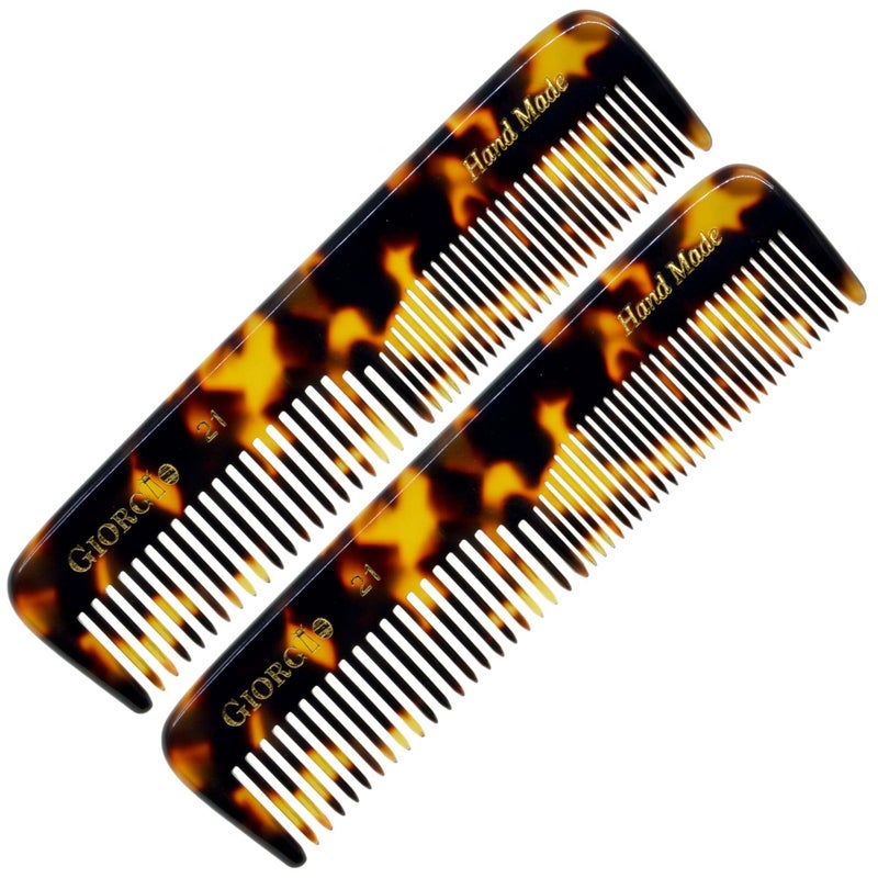Giorgio G21 Fine Tooth and Wide Tooth Pocket Comb Hair Styling Combs for Men and Women Handmade Mustache and Beard Comb for Men for Grooming Saw Cut and Hand Polished