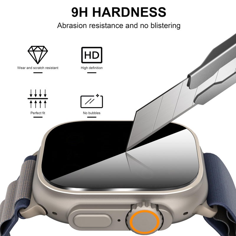Suoman 2-Pack for Apple Watch Ultra 3/2/1 49mm Tempered Glass Privacy Screen Protector, [Anti-peeping] 9H Hardness protective film - Auto-alignment Installation Kit - Image 4