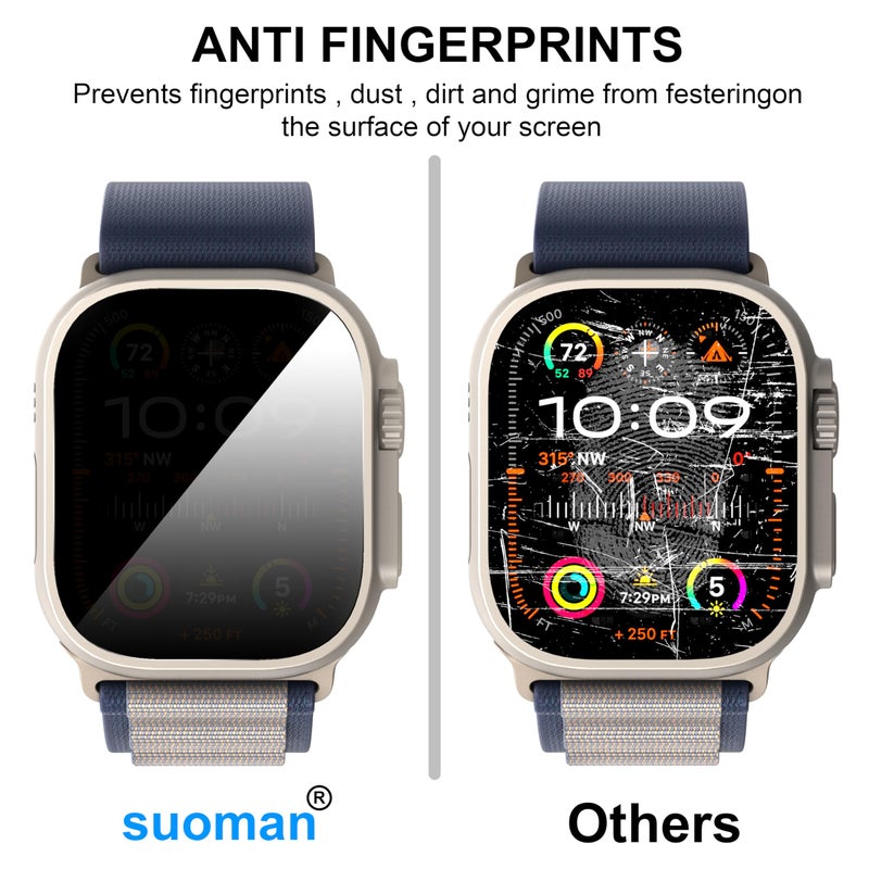 Suoman 2-Pack for Apple Watch Ultra 3/2/1 49mm Tempered Glass Privacy Screen Protector, [Anti-peeping] 9H Hardness protective film - Auto-alignment Installation Kit - Image 3