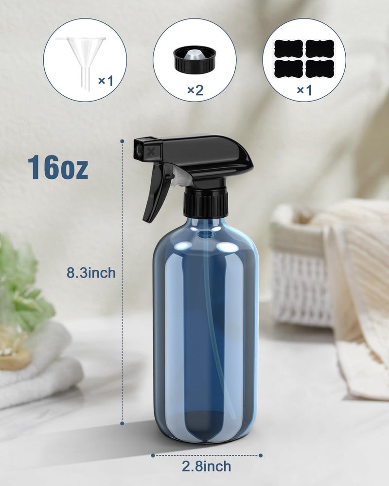 Bontip Glass Spray Bottle, Indigo Blue Glass Spray Bottle Set & Accessories for Non-toxic Window Cleaners Aromatherapy Facial Hydration Watering Flowers Hair Care (2 Pack/16 oz)(Indigo) - Image 3