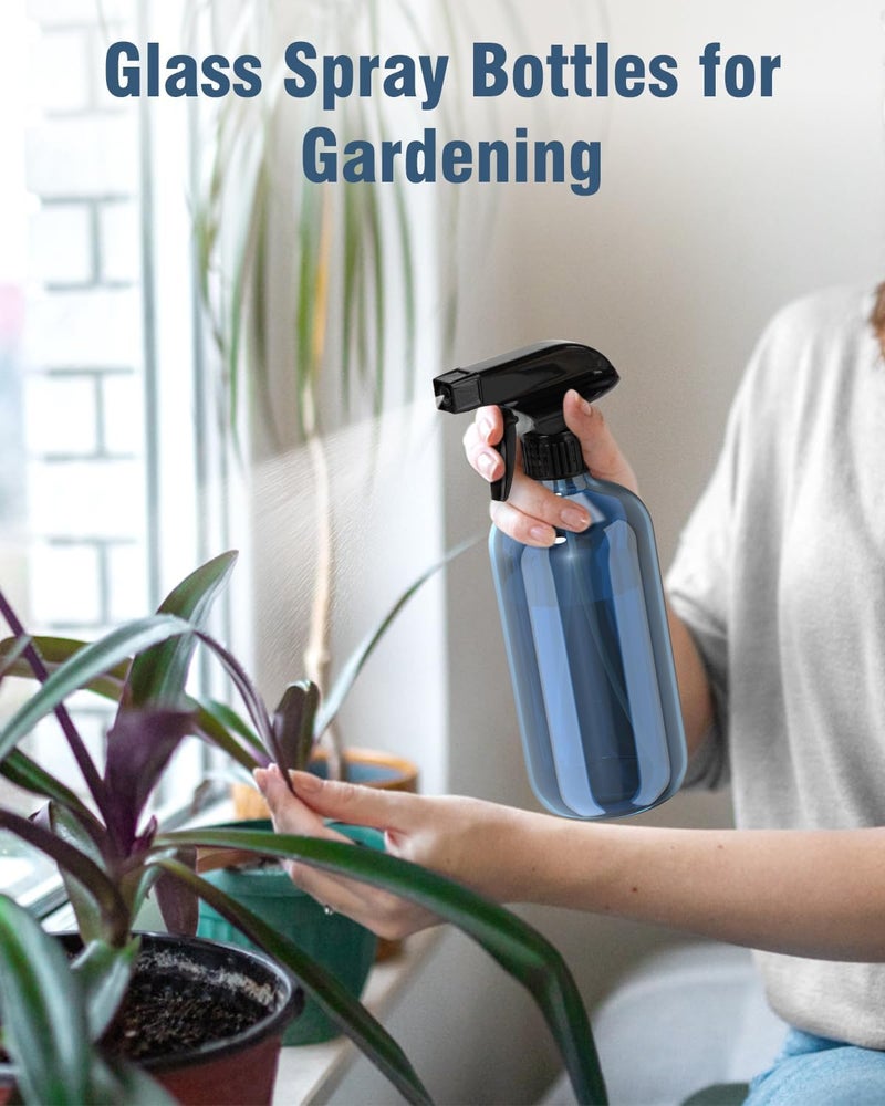 Bontip Glass Spray Bottle, Indigo Blue Glass Spray Bottle Set & Accessories for Non-toxic Window Cleaners Aromatherapy Facial Hydration Watering Flowers Hair Care (2 Pack/16 oz)(Indigo) - Image 5