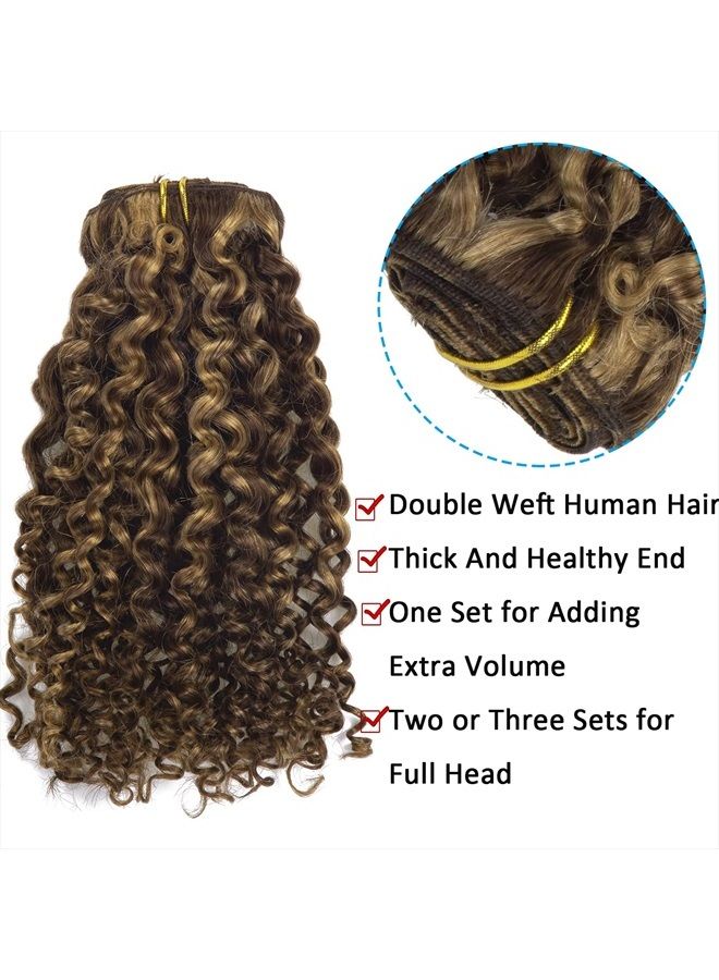 Caliee Curly Clip in Hair Extension 3B 3C Jerry Curly Full Head 20inch Real Remy Human Hair Extensions Highlight Piano Dark Brown Mixed with Strawberry Blonde JC#P4/27 7Pcs 17Clips 120G - Image 4