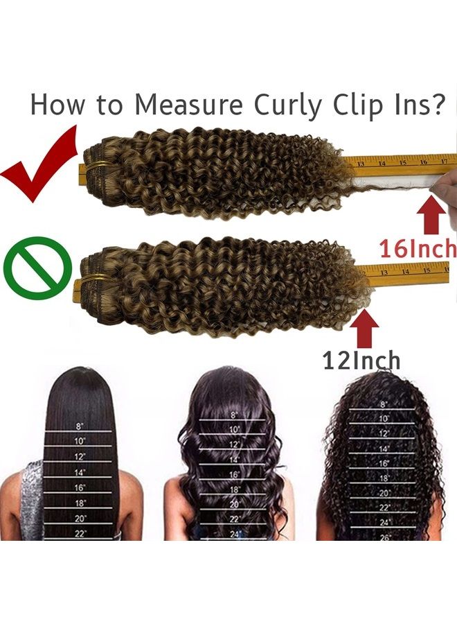 Caliee Curly Clip in Hair Extension 3B 3C Jerry Curly Full Head 20inch Real Remy Human Hair Extensions Highlight Piano Dark Brown Mixed with Strawberry Blonde JC#P4/27 7Pcs 17Clips 120G - Image 5