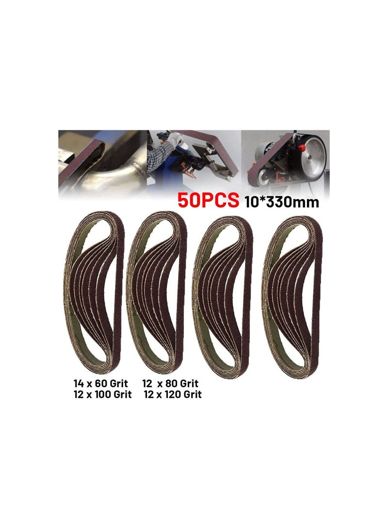 GGOOT 330mm x 10mm Sanding Belts, 50 Pack Aluminum Oxide Sanding Belt 60/80/100/120 Grits, Belt Sander Tools for Metal Polishing  - Image 2