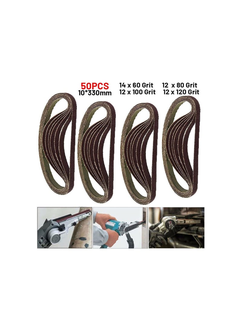 GGOOT 330mm x 10mm Sanding Belts, 50 Pack Aluminum Oxide Sanding Belt 60/80/100/120 Grits, Belt Sander Tools for Metal Polishing  - Image 4