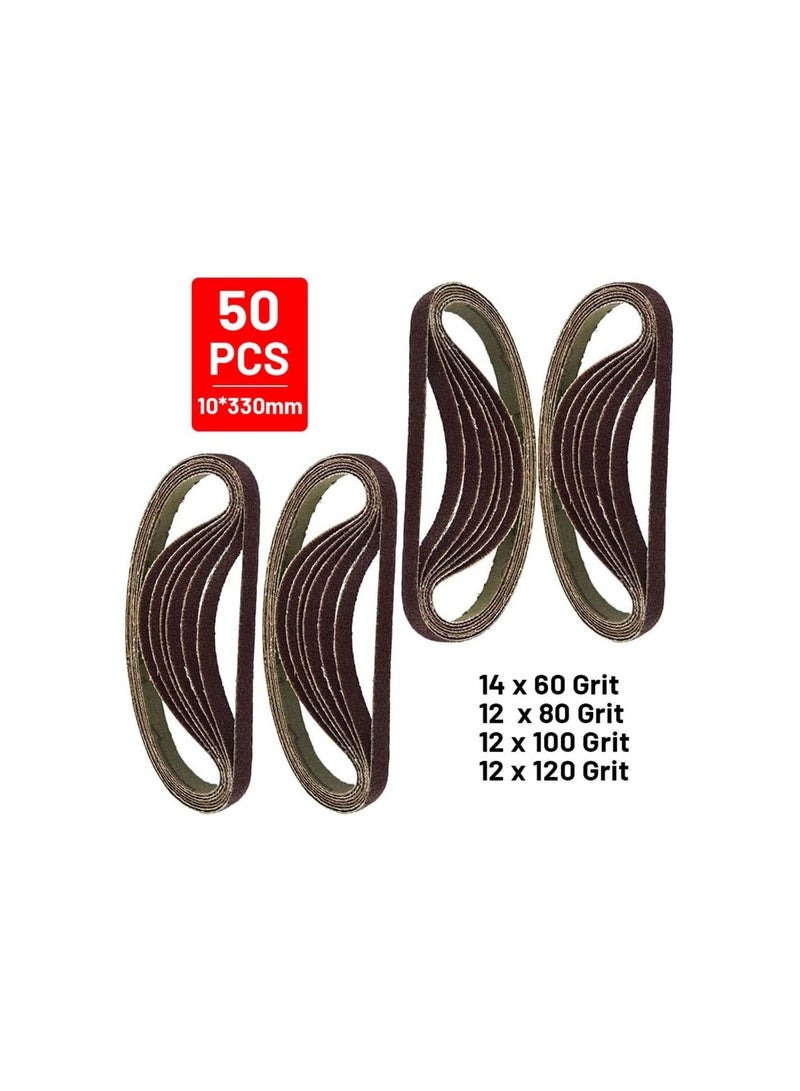 GGOOT 330mm x 10mm Sanding Belts, 50 Pack Aluminum Oxide Sanding Belt 60/80/100/120 Grits, Belt Sander Tools for Metal Polishing  - Image 3