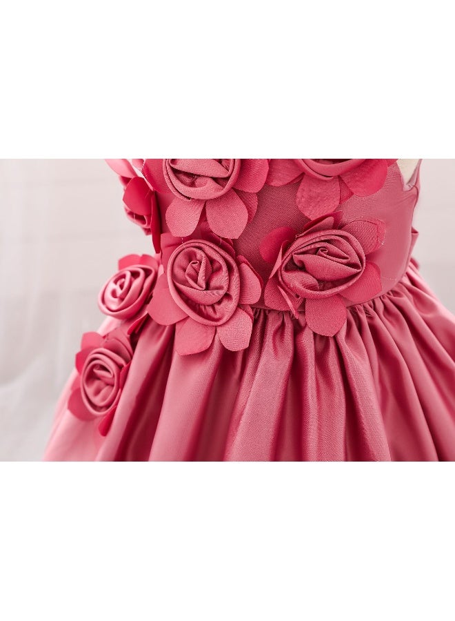 2025 New Baby First Birthday Dress - 3D Floral Satin Children's Puff Princess Gown - Image 2