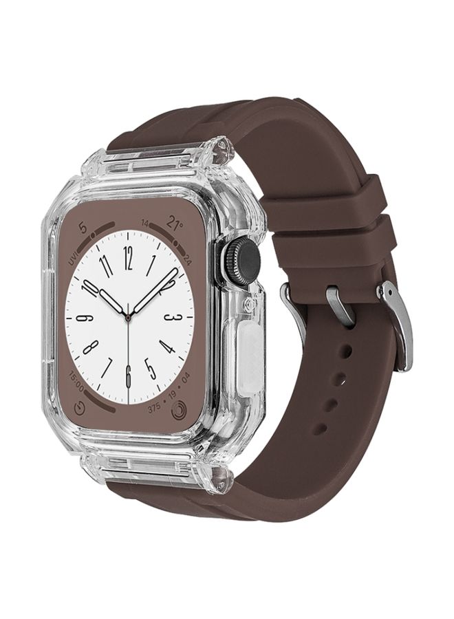 HuHa Protective Cover Crystal Clear Polycarbonate Case Silicone Watch Band For Apple Watch Series 8&7 45mm / SE 2&6&SE&5&4 44mm / 3&2&1 42mm(Brown)