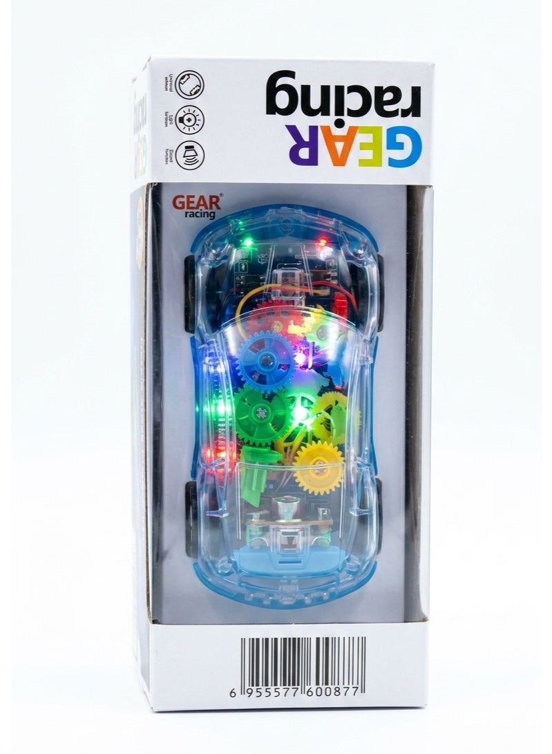 Gear Racing Dazzle Stage Project Light Car - Transparent Toy with 3D Lighting, Music, and Rotating Gears for Kids - Image 1