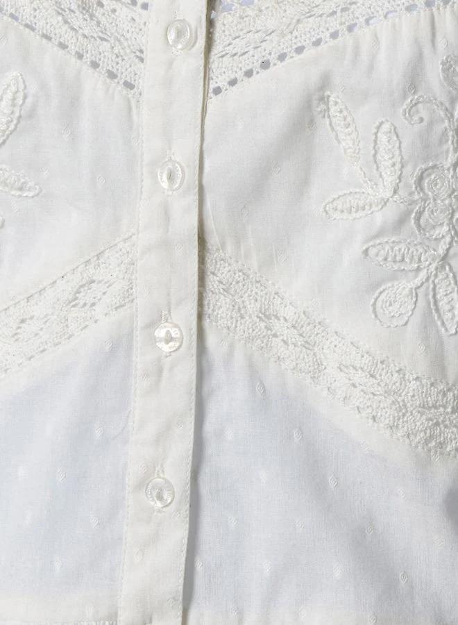 لي كوبر Lee Cooper Cotton Peplum Top with Embroidered Detail
