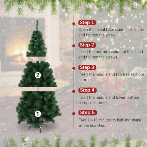 VikriDA 7.5 Feet Artificial Pine Green Christmas Tree with 150Pcs Decorative Ornaments| Xmas Tree with Sturdy Metal Stand - Image 3