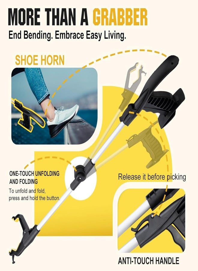 CRAFTZONE 32" Grabber Reacher Tool, 2-Pack Foldable Reacher Grabber Pickup Tool with Shoe Horn Design, Trash Picker Upper Grabber with 360° Rotating Jaw & Magnet, Bend-Free Grabbers for Seniors - Image 2