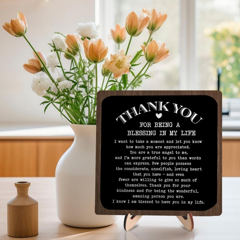 DMADNF Thank You Gifts for Women Men, Appreciation Gifts for Friends, Coworker Leaving Gift, Home Office Decor Wooden Plaque Sign 5.9 x 5.9Inch-Thank You for Being A Blessing in My Life (Black+Brown) - Image 5