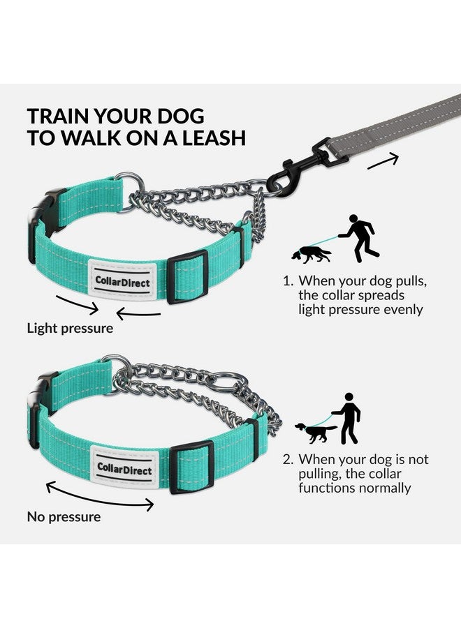 CollarDirect Martingale Dog Collar with Stainless Steel Chain and Quick Release Buckle - Reflective Collar for Large, Medium, Small Dogs - Mint Green, Large (Neck Size 17"-22") - Image 2