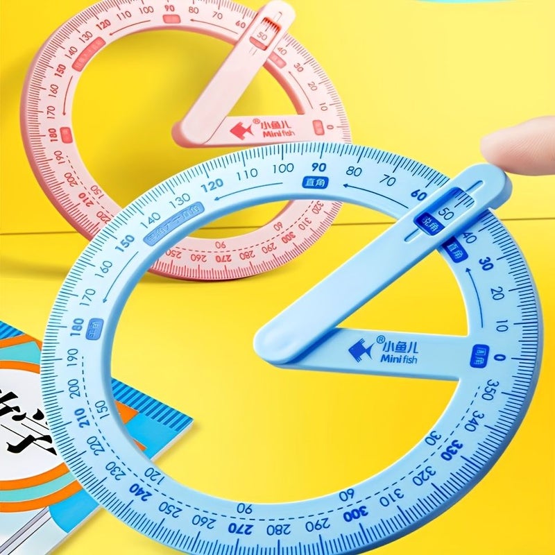 Blue 1pc 360 Degree Rotating Protractor Precision Angle Measuring Tool for Drafting Drawing Durable Plastic Construction Essential Office Supplies - Image 1
