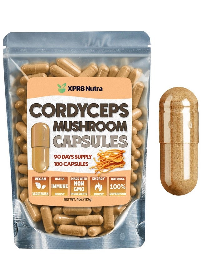 XPRS Nutra Cordyceps Mushroom Powder Capsules - 180 Count (90 Day Supply) - Premium Cordyceps Mushroom Capsules Made from Real Mushrooms (Cordyceps Sinensis) for Stamina and Performance - Image 1