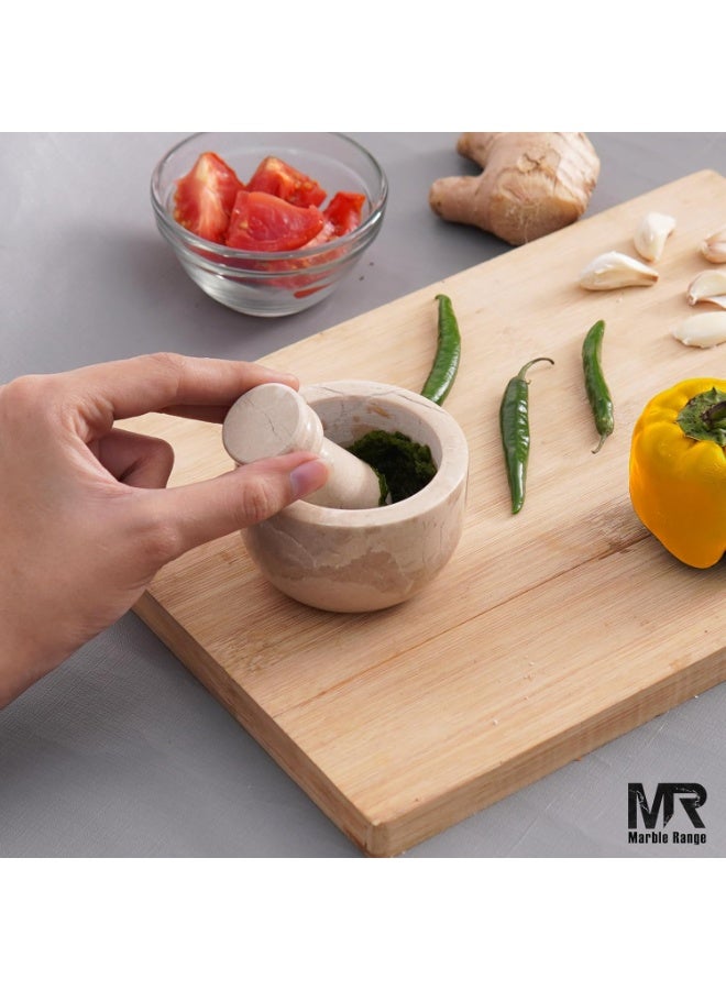 MARBLE RANGE Handmade Verona Marble Mortar & Pestle Set 3 Inch, Mini Garlic Crusher & Herb Grinder Bowl, Spice Grinder for Kitchen, Ideal for Cooking, Home, or Gift - Image 4