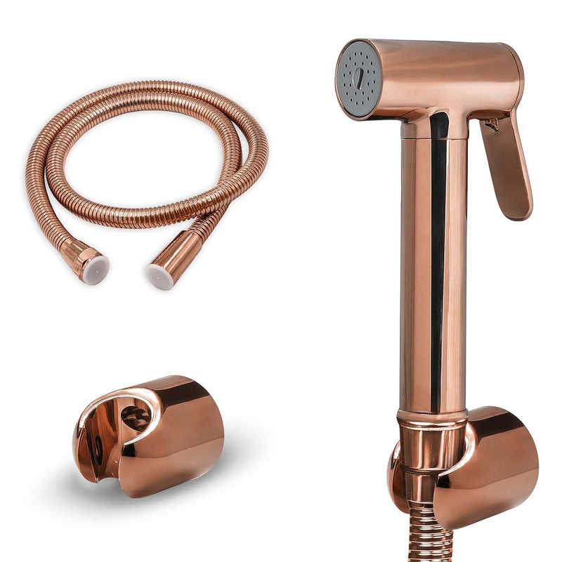 HOMEMATES HOMEMATES Brass Handheld Bidet High Pressure Health Faucet Jet Spray Shower Set for Bathroom/Western Toilet with Ultra Flexible 1mtr Wall Hook Hose Pipe, Gold Finish (Set of 1) - Image 1