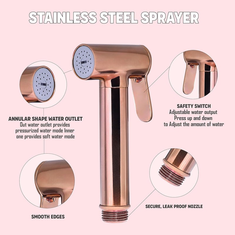 HOMEMATES HOMEMATES Brass Handheld Bidet High Pressure Health Faucet Jet Spray Shower Set for Bathroom/Western Toilet with Ultra Flexible 1mtr Wall Hook Hose Pipe, Gold Finish (Set of 1) - Image 4
