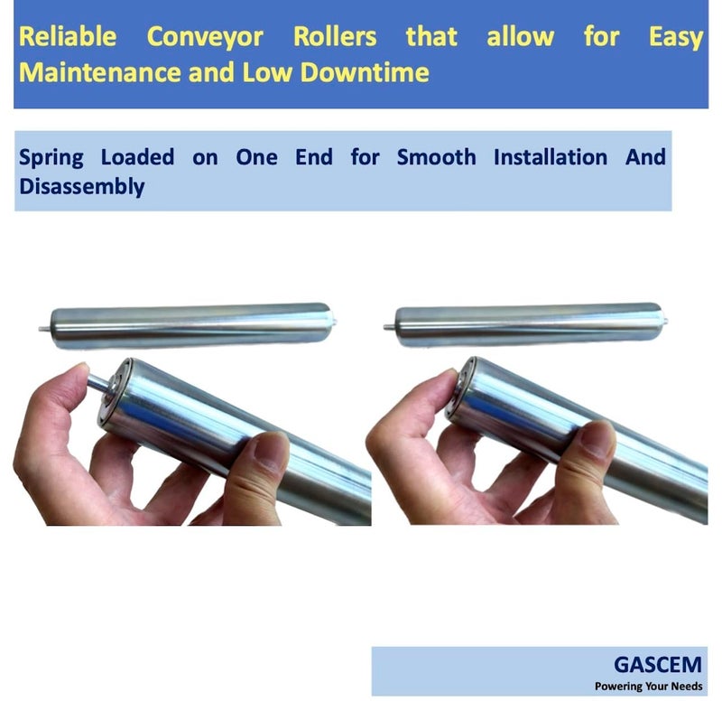 Gascem 1.5" Dia 10"BF Length Galvanized Steel Conveyor Roller, Axle Diameter 1/4" I Pack of 4 | Replacement Steel Rollers - Image 4