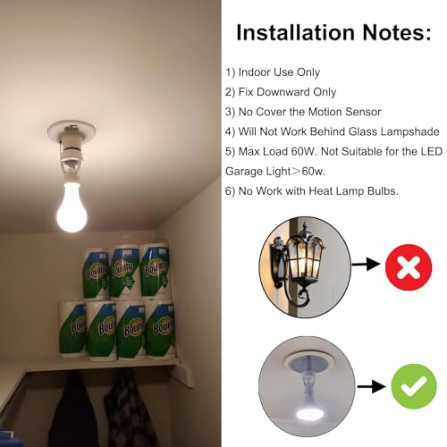 Taigeguang PIR Motion Sensor Light Socket,E26/E27 Smart Lamp Bulb Holder Adapter Auto On/Off Light Control Suitable for Garage Basement Porch Storage Room Indoor Use Only - Image 4