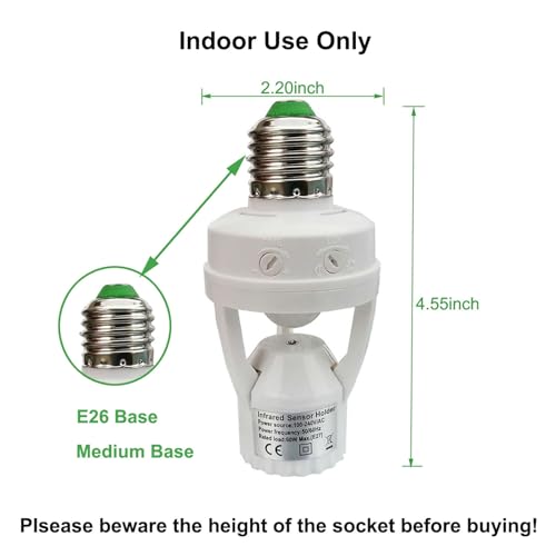 Taigeguang PIR Motion Sensor Light Socket,E26/E27 Smart Lamp Bulb Holder Adapter Auto On/Off Light Control Suitable for Garage Basement Porch Storage Room Indoor Use Only - Image 3