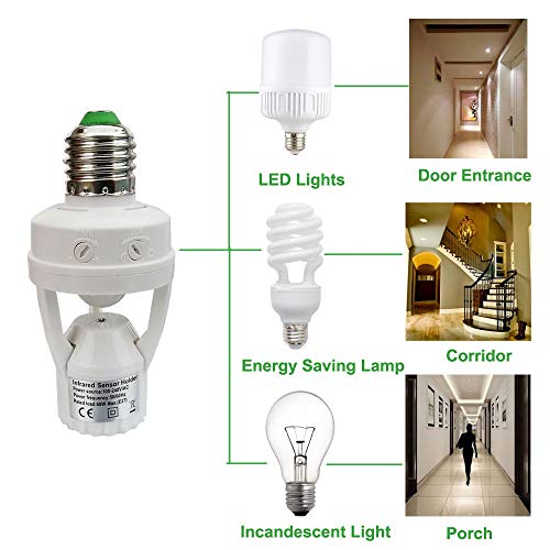 Taigeguang PIR Motion Sensor Light Socket,E26/E27 Smart Lamp Bulb Holder Adapter Auto On/Off Light Control Suitable for Garage Basement Porch Storage Room Indoor Use Only - Image 5