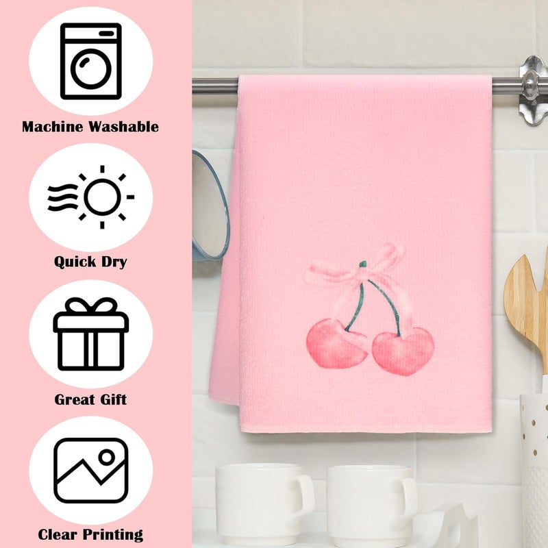 Macarrie Pink Bow Hand Towels Set Pink Coquette Kitchen Towels 16 x 24 6 Pack Coquette Decor Dishes Absorbent for Bathroom Kitchen Decor Soft Dish Cloth for Women Gifts - Image 3